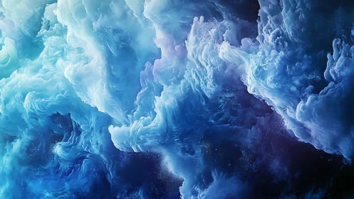 Celestial blue nebula swirls with luminous cloud plumes