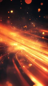 Golden Energy Burst. Luminous particles stream through darkness with intense heat radiation.