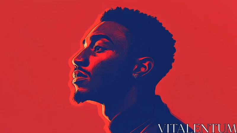 Vectorized duotone male profile under chromatic edge glow.