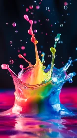Explosive rainbow paint splash captures kinetic color energy