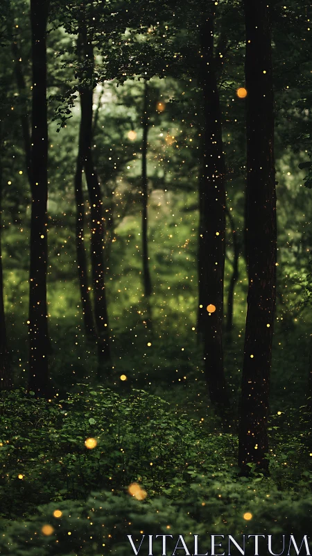 Enchanted Forest with Glowing Fireflies at Dusk.