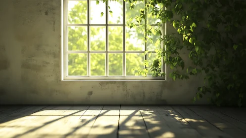 Morning vines softly invade a forgotten sunlit room
