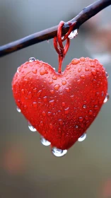 Nature's Heart: Dewdrop Jewels on Red Berry.
