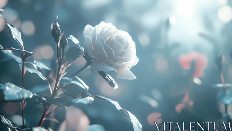 Delicate White Rose Bathed in Soft Golden Light.