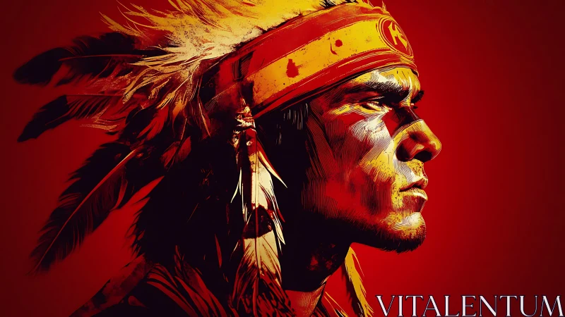 Warrior profile portrait in bold red digital illustration.