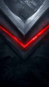 Angular metallic chevron with energized red emissive core.