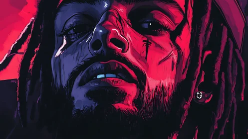 Bold red and blue portrait celebrates raw emotion and style