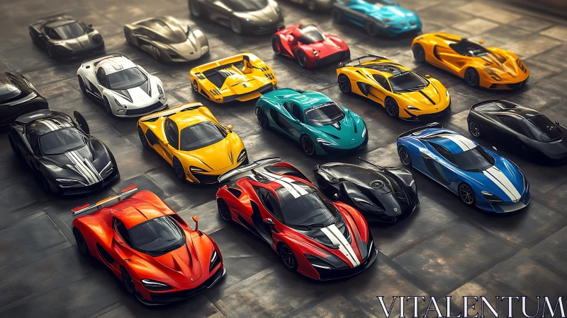 High-detail hypercar lineup rendered with realistic PBR shading
