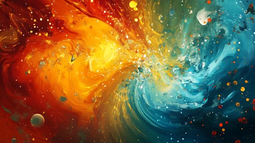 Bipolar fluid nebula collision in warm orange and cool cyan