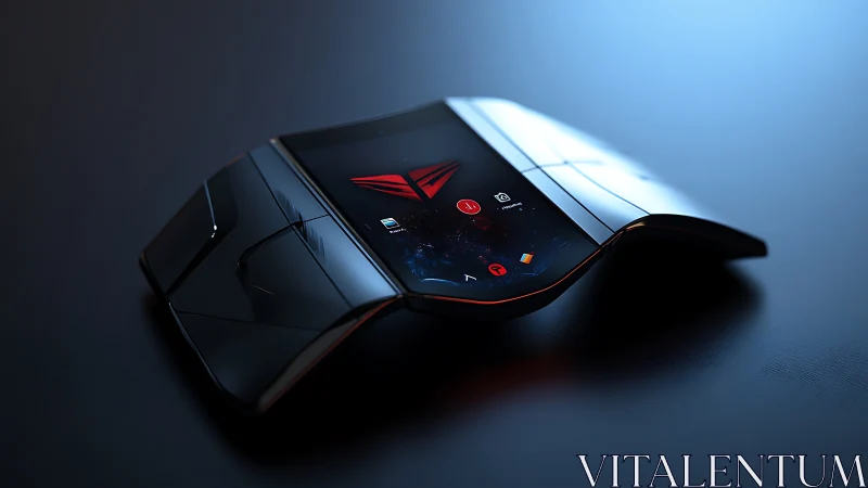 Foldable Gaming Device with Red Accent Elements.