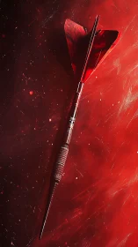 Red metal dart lies diagonally on textured red surface