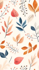 Autumn botanical pattern with soft pastel foliage forms.