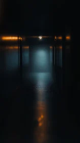 Soft light quietly guides the eye down a mysterious hallway