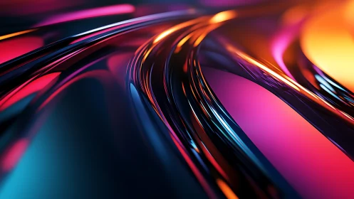 Neon rivers of chrome bending through electric twilight.