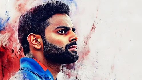 Digital painting profile portrait with abstract color fields.