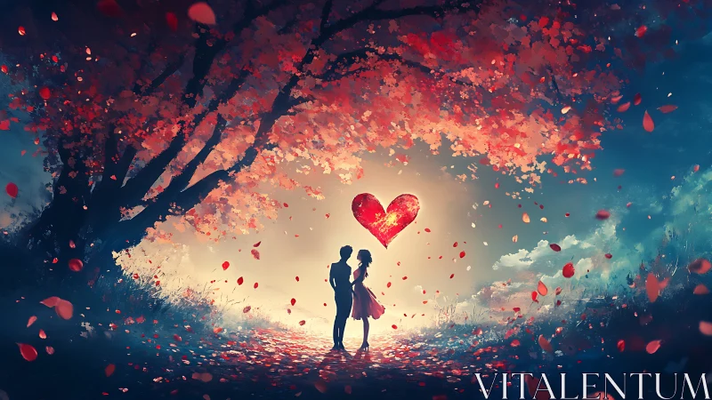 Silhouettes Beneath the Cherry Blossom Heart.