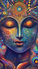 Psychedelic cosmic deity portrait rendered in intricate digital painting
