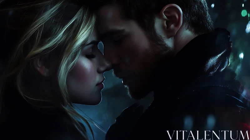 Cinematic close profile of two figures with dynamic rim lighting and volumetric atmospheric effects
