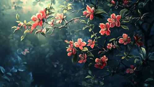 Bioluminescent Magnolia Cascade: Digital Floral Study in Chiaroscuro.