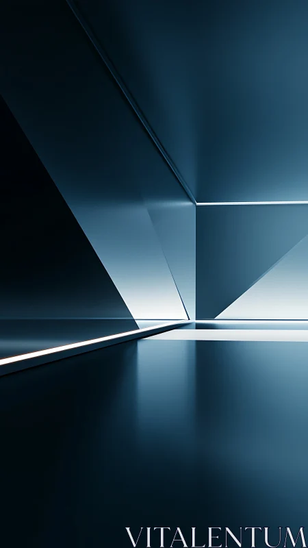 Calm futuristic corridor glowing with soft blue light.