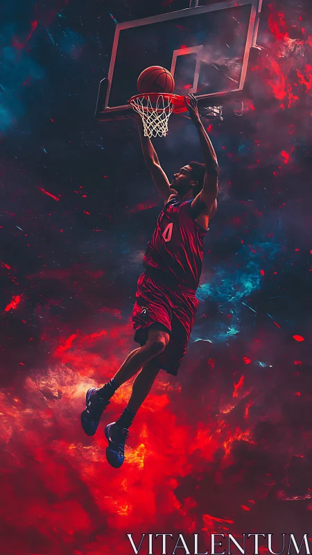 Electric slam dunk moment lights up a swirling cosmic court