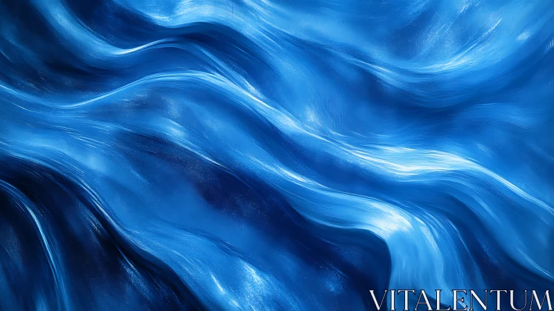 Glowing blue liquid waves flow in a tranquil abstract motion