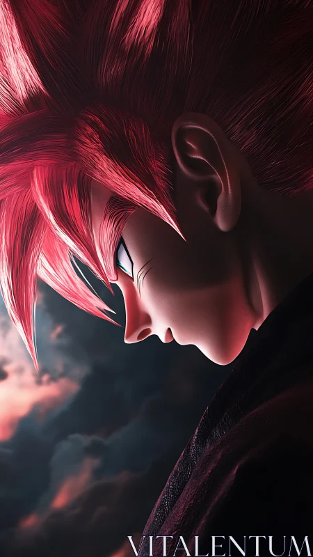 Profile view of stylized pink-haired character in clouds.
