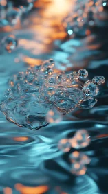 Close-up liquid splash with blue and orange reflections.