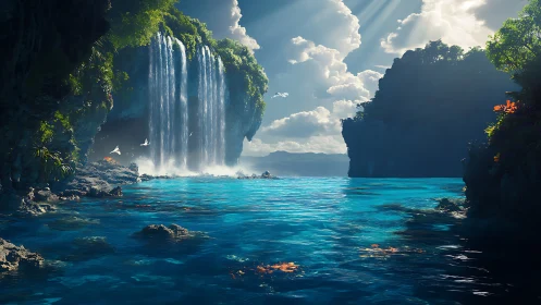 Majestic Waterfall in Hidden Lagoon Cave.