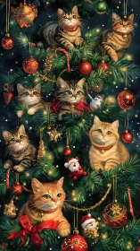 Festive Cats Among Christmas Tree Ornaments and Garland