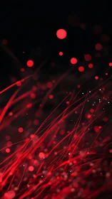 Red light streaks intersect with floating bokeh particles