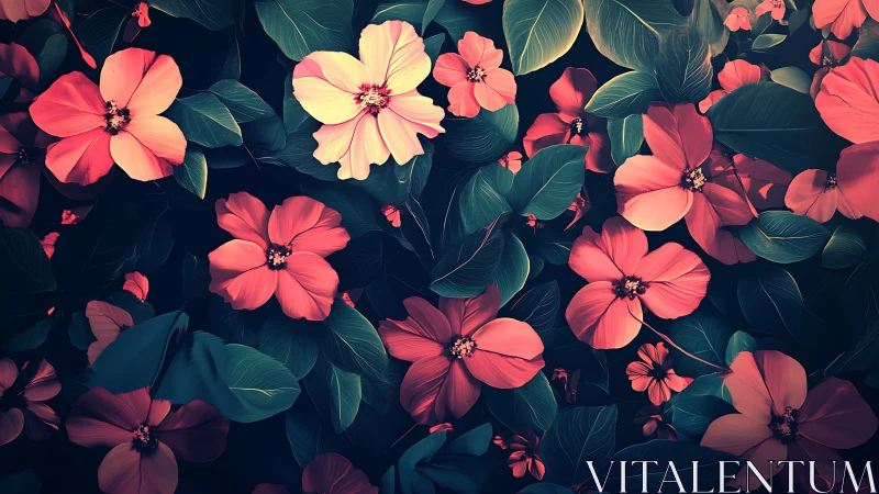 Luminous Coral Flowers Dense Floral Digital Garden Composition