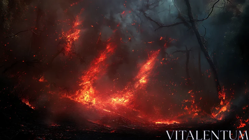 Inferno's Dance: Where Wildfire Devours the Darkened Forest