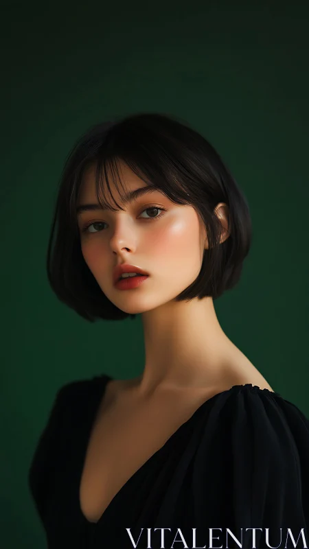 Digital portrait of bob-haired woman in soft chiaroscuro style.