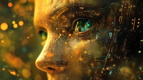 Luminous cybernetic gaze where circuits learn to dream.