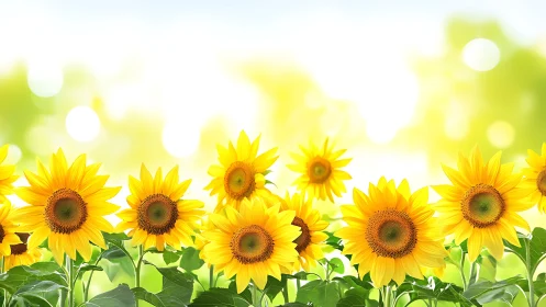Bright yellow sunflower row under soft summer daylight.