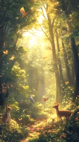 Luminous Forest Clearing With Volumetric Light And Wildlife Subjects