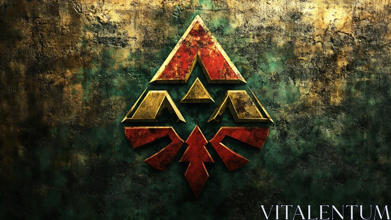 Geometric emblem glows against textured grunge wall backdrop.