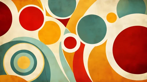 Bold geometric circles intersect over warm retro backdrop