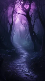 Luminous Forest Stream Emerging Through Misty Woodland Atmosphere