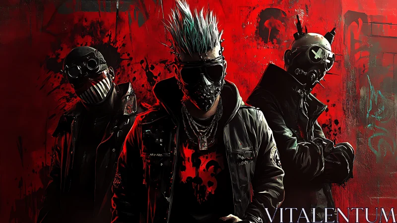 Cyberpunk gang portrait emphasizes neon hair and tactical gear