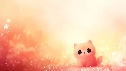 Luminous Gradient Cat Character in Soft Bokeh Environment