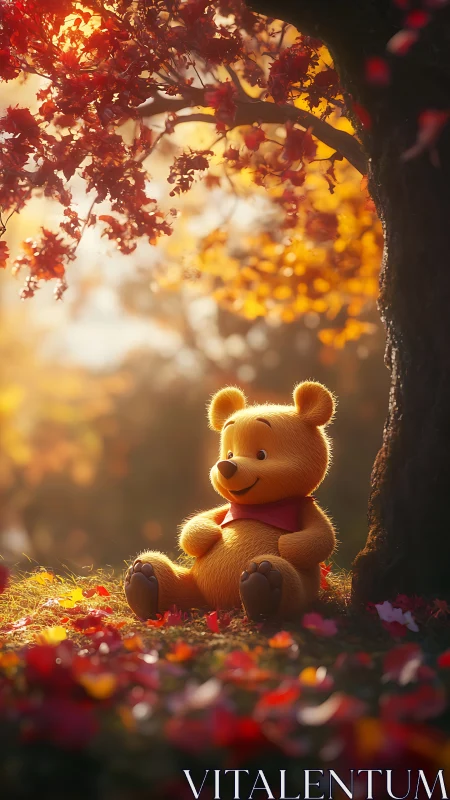 Golden autumn daydream with a gentle teddy bear friend.