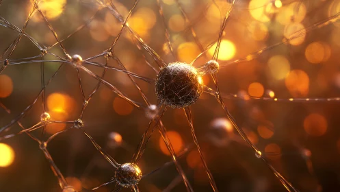 Neural Network Connections in Warm Abstract Digital Art Style.