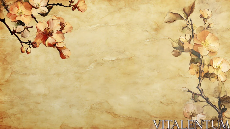 Watercolor floral frame on aged parchment background layout.