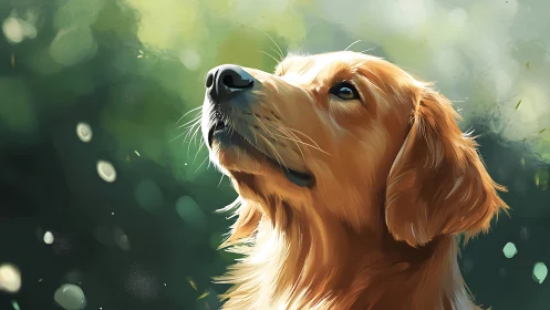 Golden retriever portrait rendered in soft outdoor lighting.