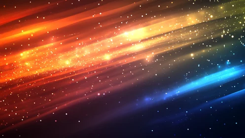 Diagonal streaks of warm and cool light cross a starry field