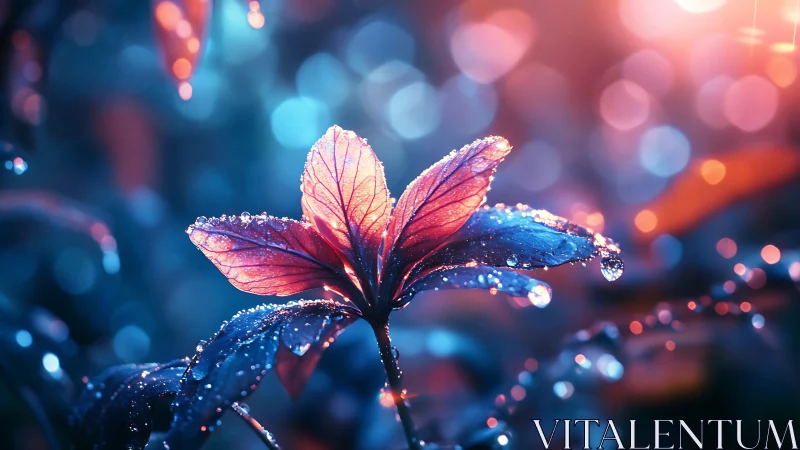 Bioluminescent Leaf Cluster with Refracted Light and Depth of Field