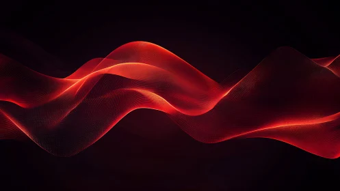 Red luminous waveforms on dark abstract digital background.