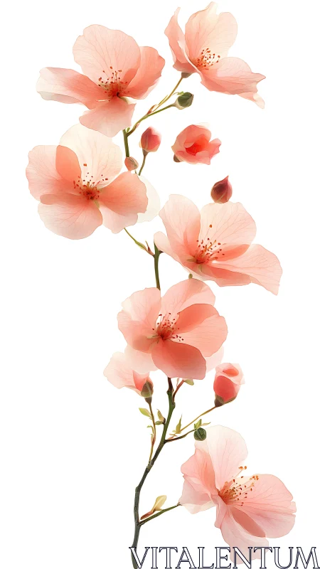 Cascading Coral Blooms: A Branch Spilling Delicate Petals.